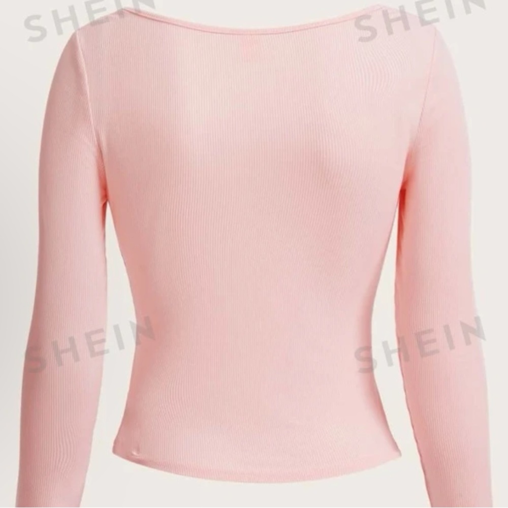 ROMWE Solid Ruched Ribbed Tee - Picture 2 of 4